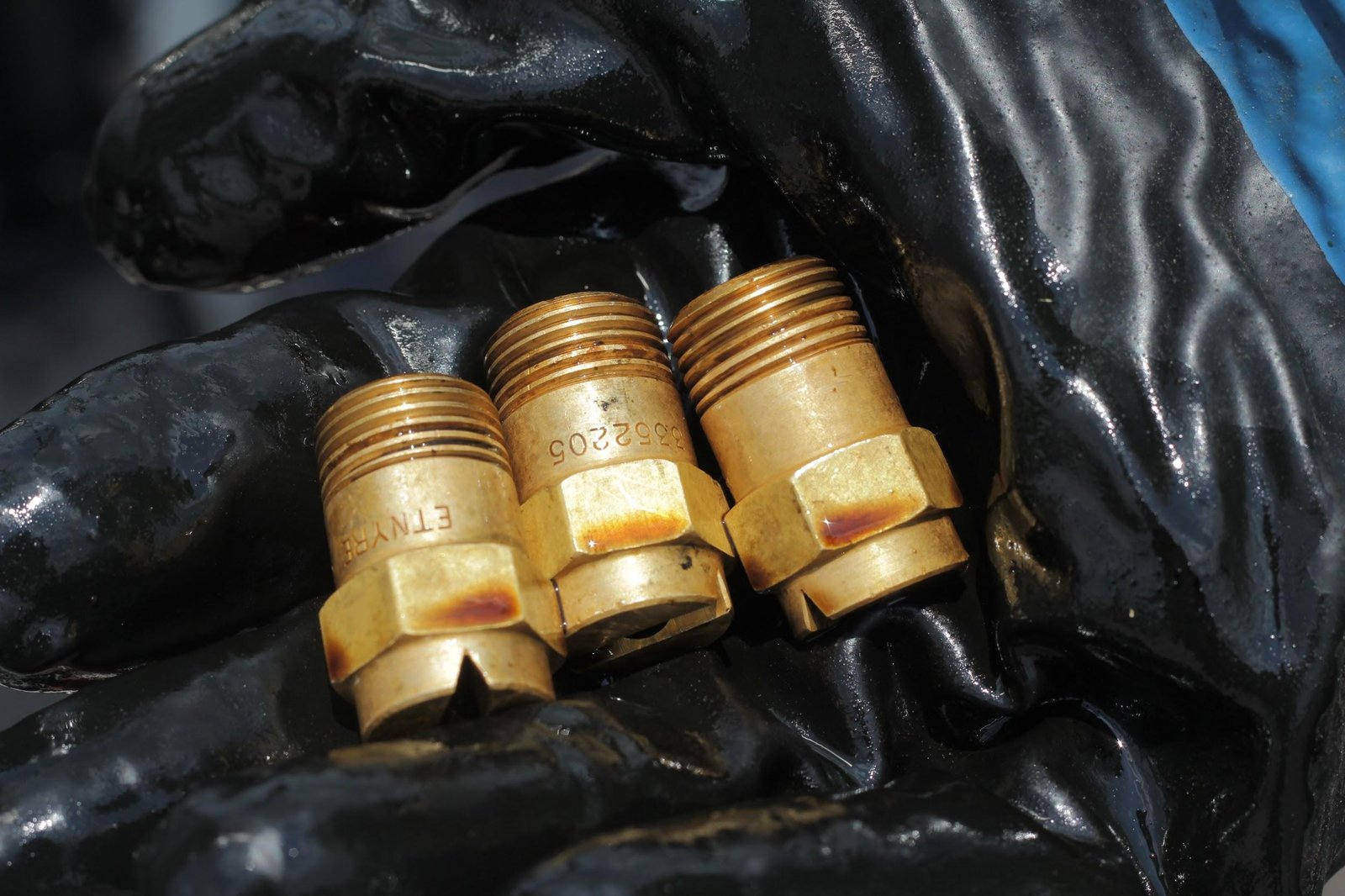 The same fittings after cleaning, back in service